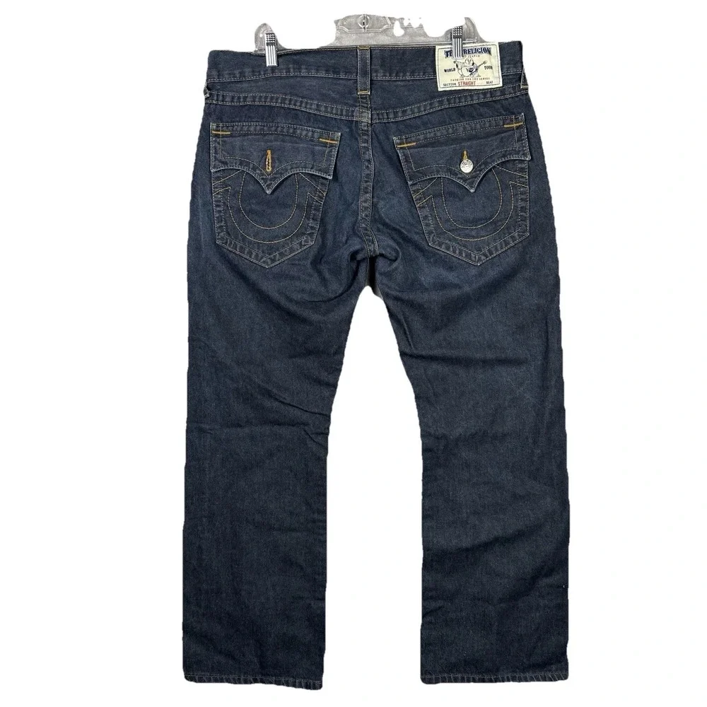 True Religion Men's Straight Blue Jeans 36x29 Pocket Flaps NWOT